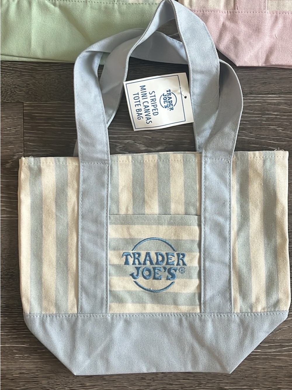 Trader Joe's Blue & Cream Striped Canvas Mini Tote new